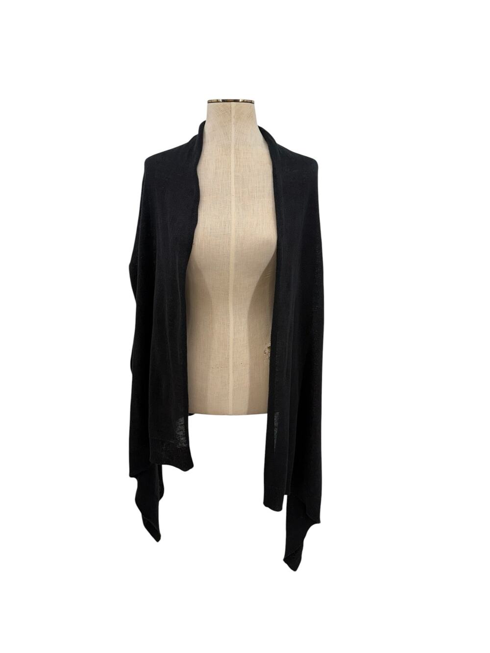 Eileen Fisher Organic Linen Open Front Wrap Shrug Cardigan Black OS One Size